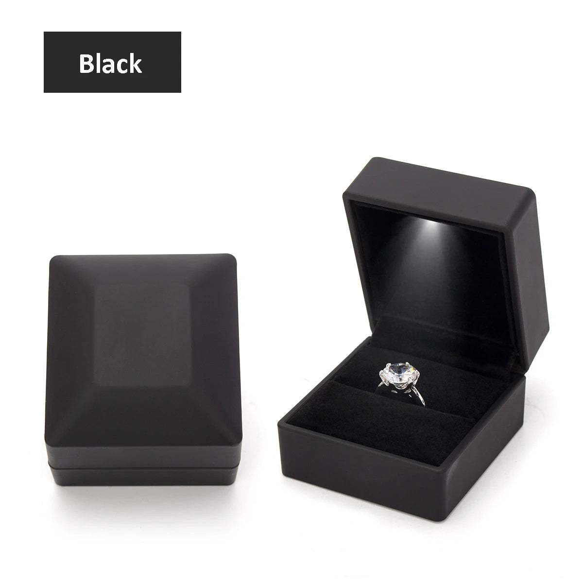 This modern, sleek ring box features a built-in light that elegantly showcases your ring as soon as the box is opened. Available in seven stunning colors, it’s perfect for adding a special touch of luxury to any proposal or